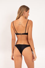Load image into Gallery viewer, Model Back: Rio De Sol Bottom Bottom Shimmer-Black Cheeky-Tie-Gold