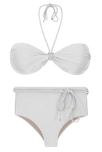 Load image into Gallery viewer, Product Front: Rio De Sol Set Set Shimmer-White Twist Belted-High-Waist
